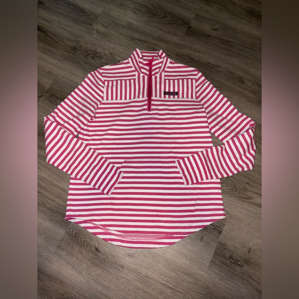 Vineyard Vines | Pink Striped Half-Zip Sweater